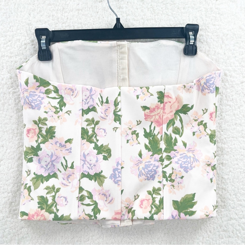 ZARA FLORAL PINK PURPLE CORSET TOP Size M NEW - Picture 4 of 10